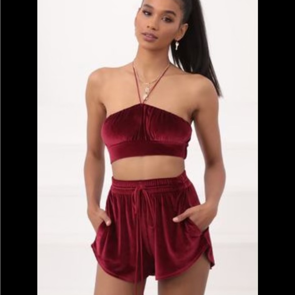 Lucy In the Sky Velvet Burgundy Two-Piece Set